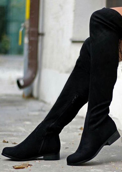 

Zipper Tie Over Knee Boots - Black, 516844