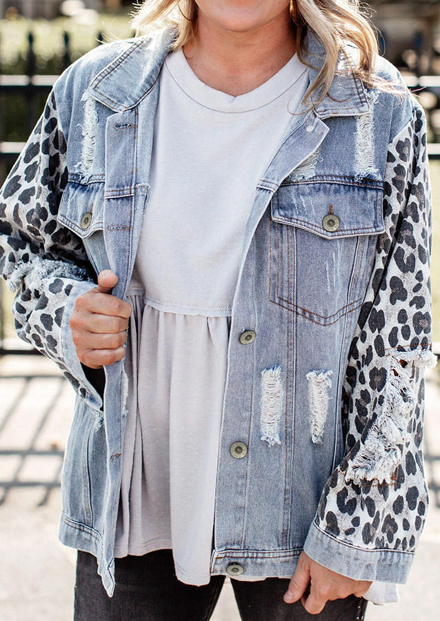 

Pocket Leopard Button Denim Coat - Light Blue, 516965