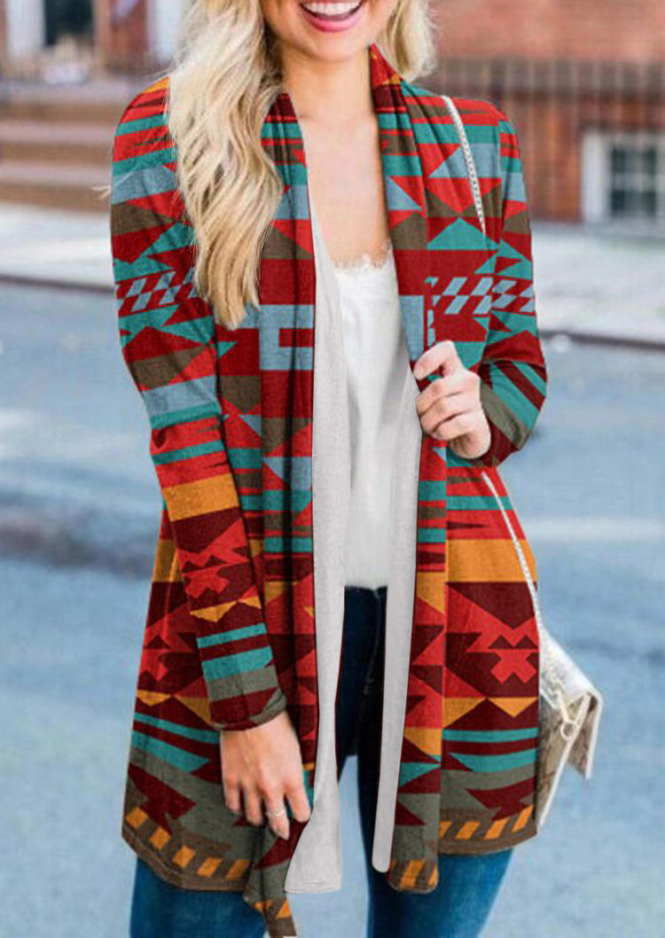 

Aztec Geometric Long Sleeve Cardigan, Multicolor, 517047