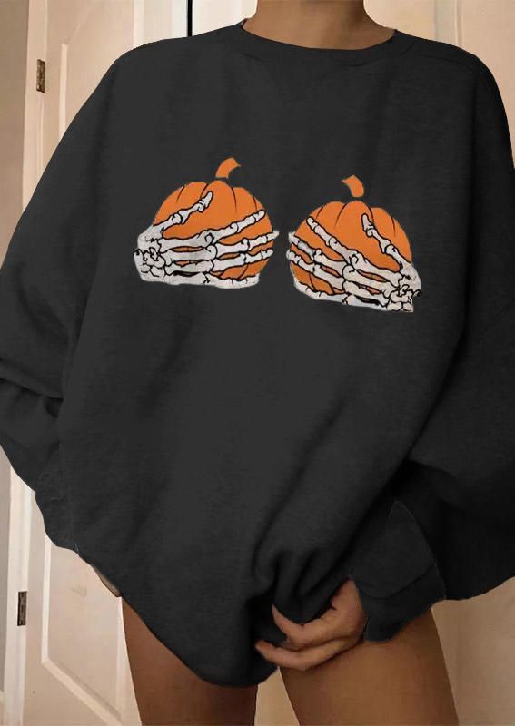 

Pumpkin Skeleton Hand Pullover Sweatshirt - Black, 517128