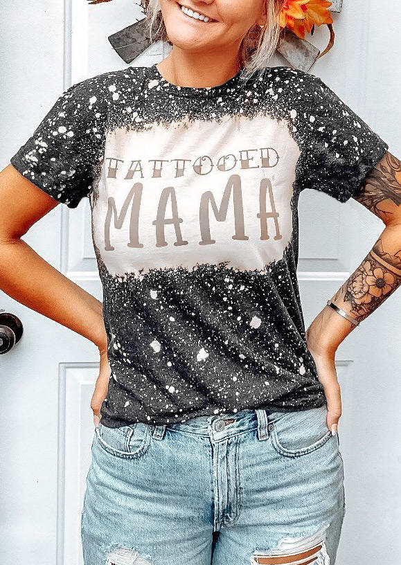 

Tattooed Mama Bleached T-Shirt Tee - Black, 517290