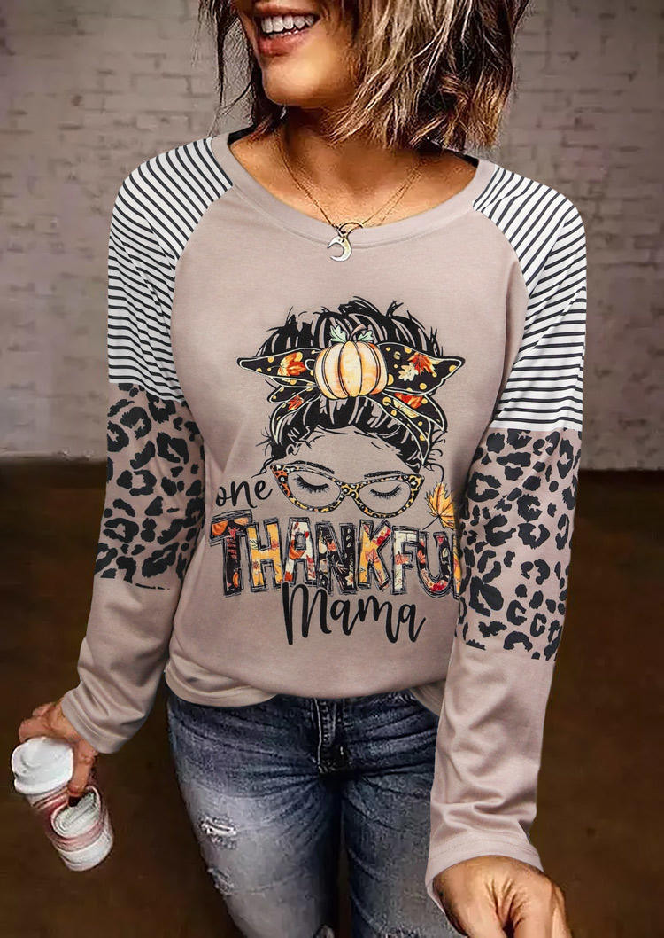 

Thankful Mama Striped Leopard Long Sleeve T-Shirt Tee - Dark Apricot, 517304