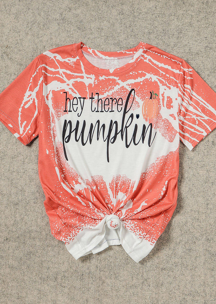 Buy Thanksgiving Hey There Pumpkin Bleached T-Shirt Tee - Orange. Picture