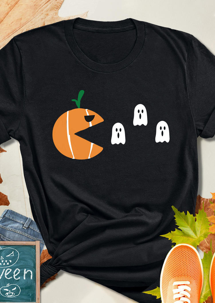 Funny Pumpkin And Gost T-Shirt Tee - Black