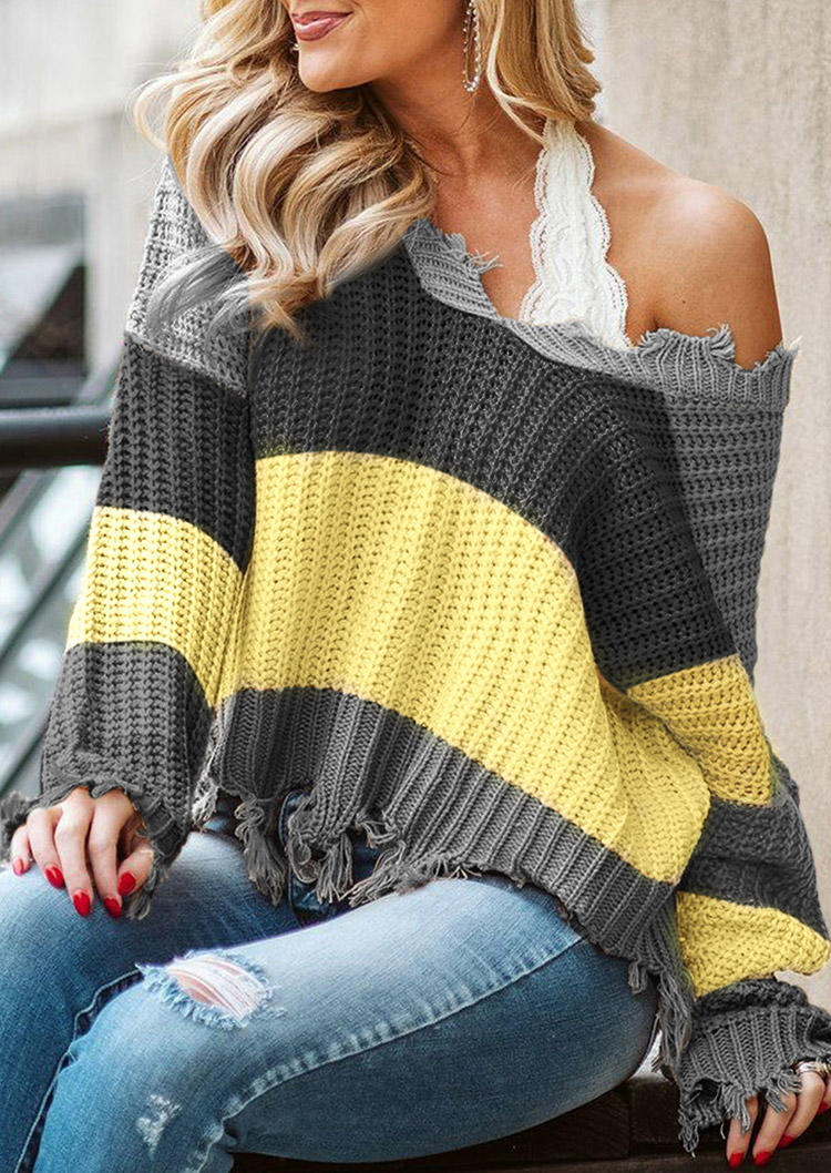 

Color Block Striped Open Back Sweater, Multicolor, 517497