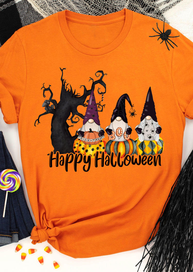 Buy Happy Halloween Boo Gnomies T-Shirt Tee - Orange. Picture