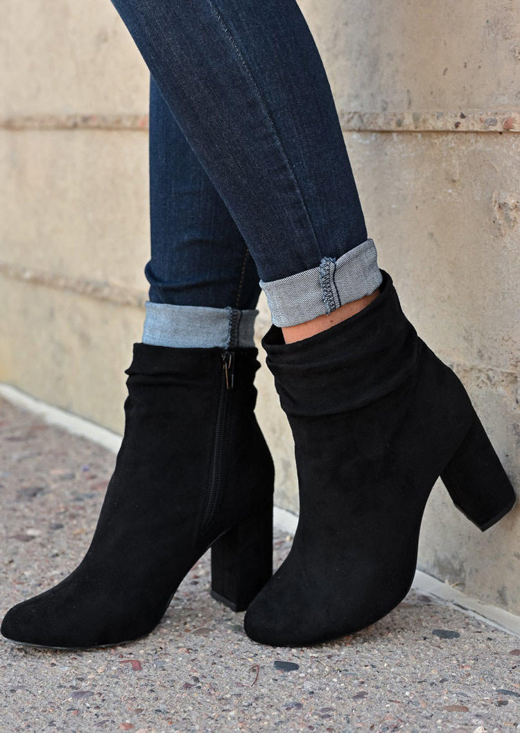 

Zipper High-Heeled Round Toe Ankle Boots - Black, 517702