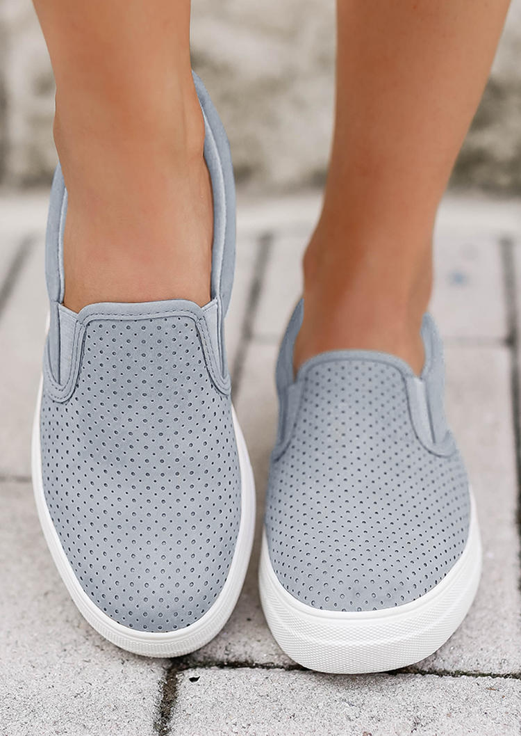 

Perforated Round Toe Flat Sneakers - Gray, 517717
