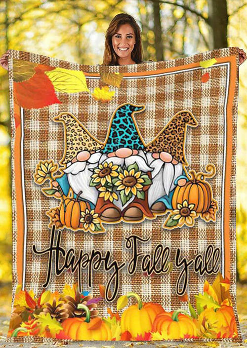 

Happy Fall Y'all Leopard Plaid Gnomies Pumpkin Floral Blanket, Multicolor, 517719