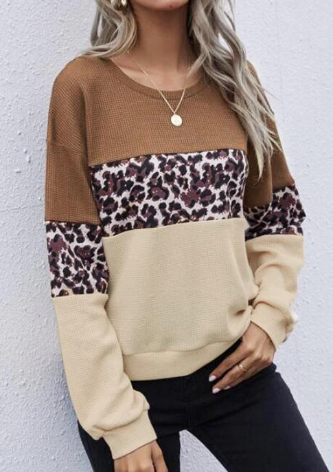 

Leopard Color Block Pullover Sweatshirt, Multicolor, 517771