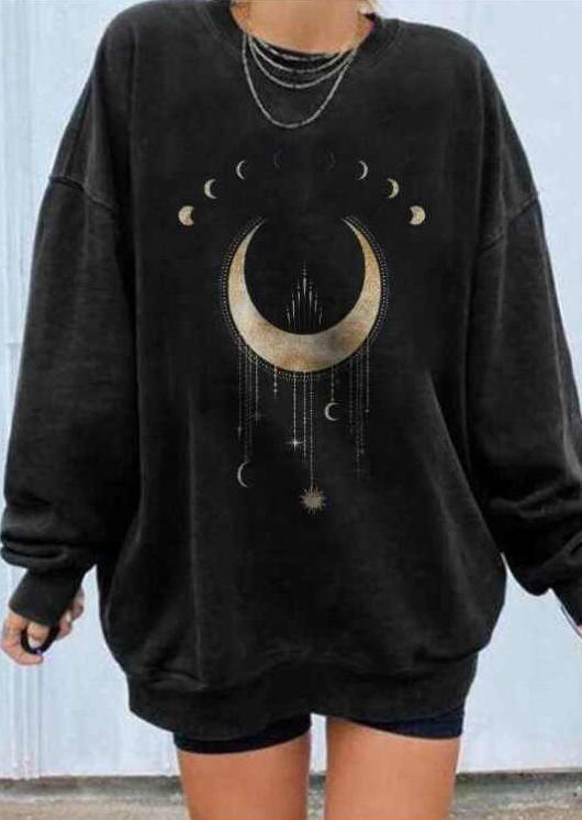 Moon Star Loose Sweatshirt - Black