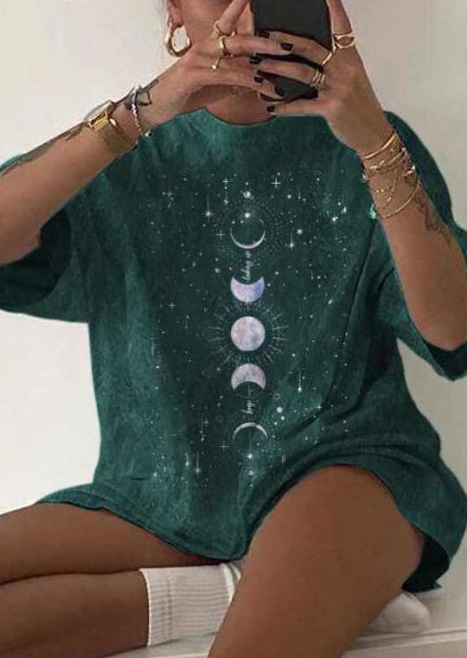 Moon Star T-Shirt Tee - Green