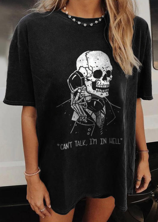 

Halloween Can't Talk I'm In Hell Skull T-Shirt Tee - Black, FZ005127