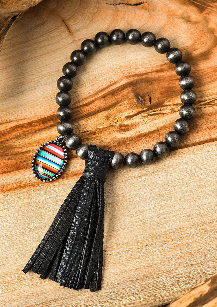 

Serape Striped Beading Tassel Bracelet - Black, 516616