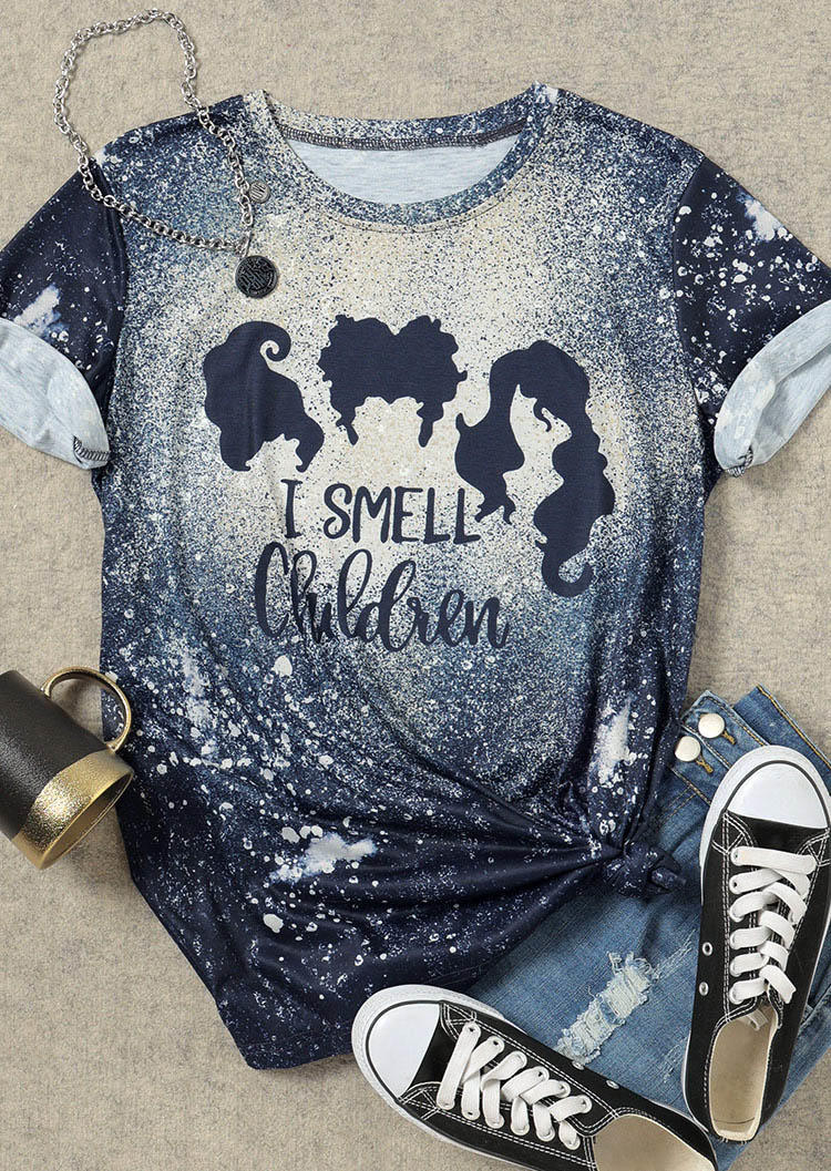 

I Smell Children Hair Bleached T-Shirt Tee - Navy Blue, 516660
