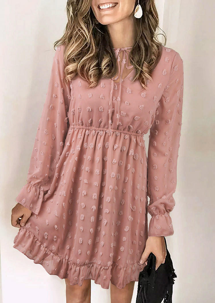 

Dotted Swiss Tie Ruffled Mini Dress - Pink, 517204