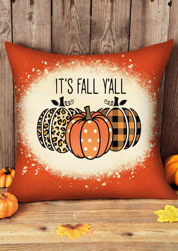 

Leopard Plaid Polka Dot It's Fall Y'all Pillowcase without Pillow, Orange, 517699