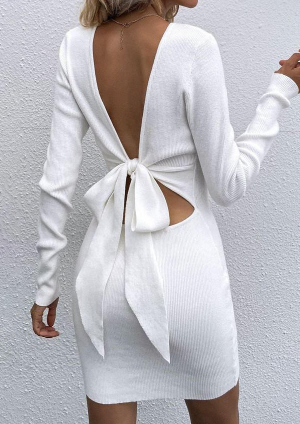 

Open Back Bowknot Bodycon Dress - White, 517846