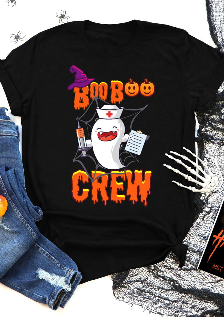 

Halloween Pumpkin Face Ghost Boob Crew T-Shirt Tee - Black, 517879