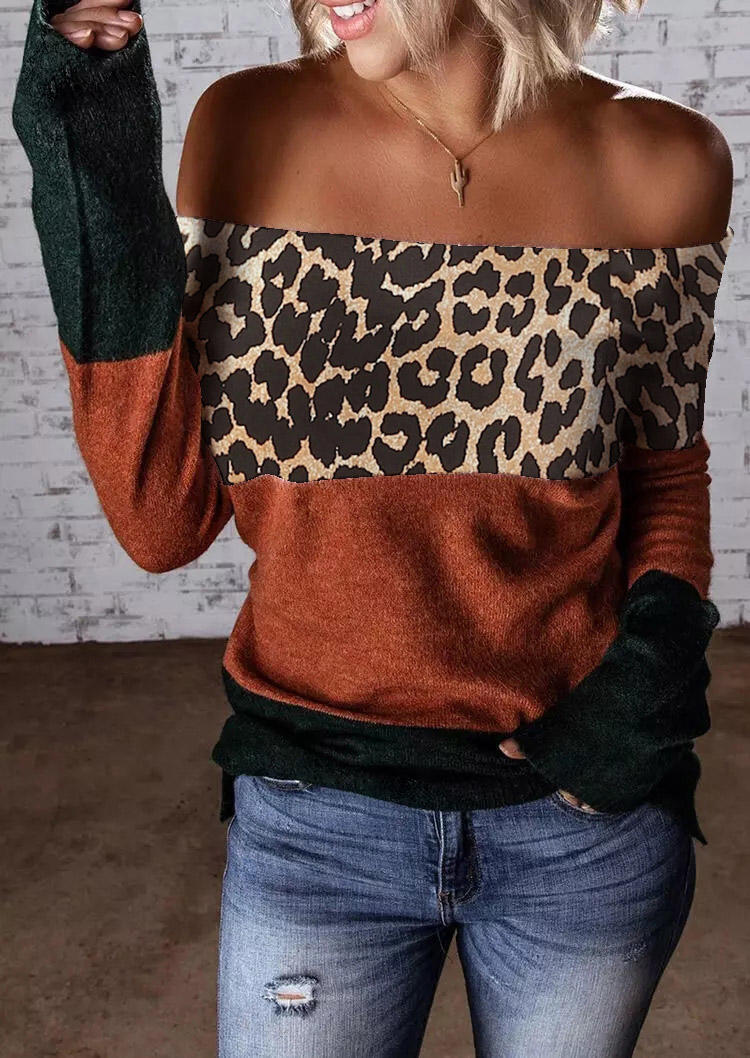 

Color Block Leopard Off Shoulder Blouse, Multicolor, 517915