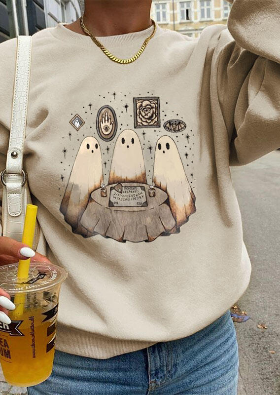 

Halloween Ghost Graphic Pullover Sweatshirt - Beige, 517940
