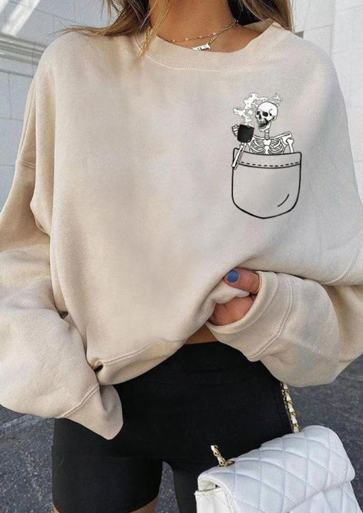 

Halloween Skeleton Long Sleeve Sweatshirt - Beige, FZ005166