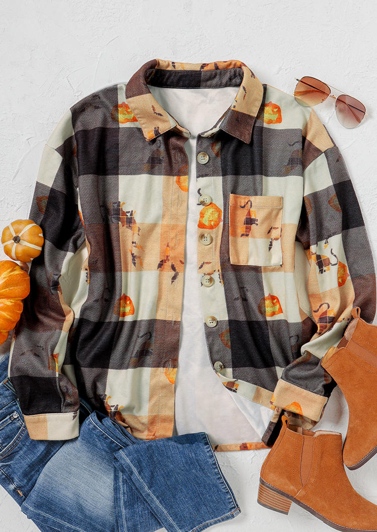 Plaid Pumpkin Pocket Button Shirt