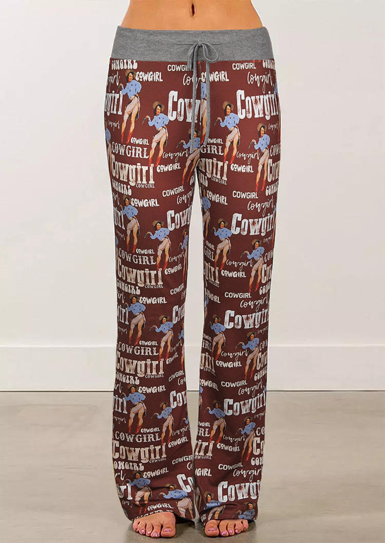 

Cow Girl Drawstring Wide Leg Pants, Multicolor, 517286