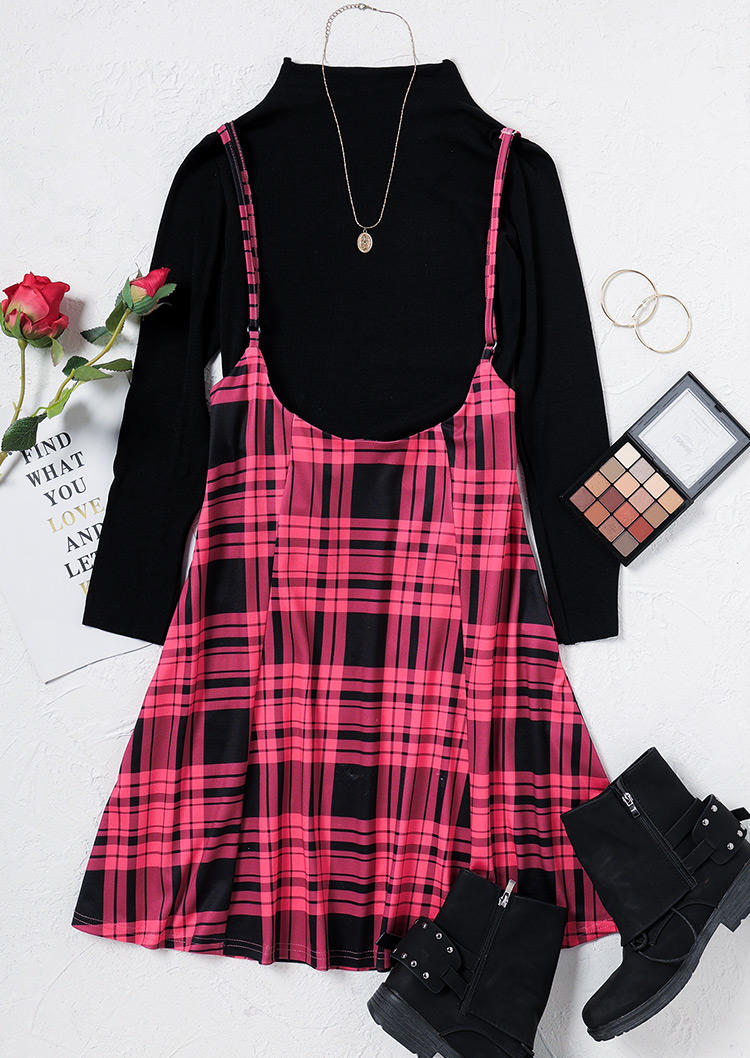 Plaid Spaghetti Strap Overall Mini Dress