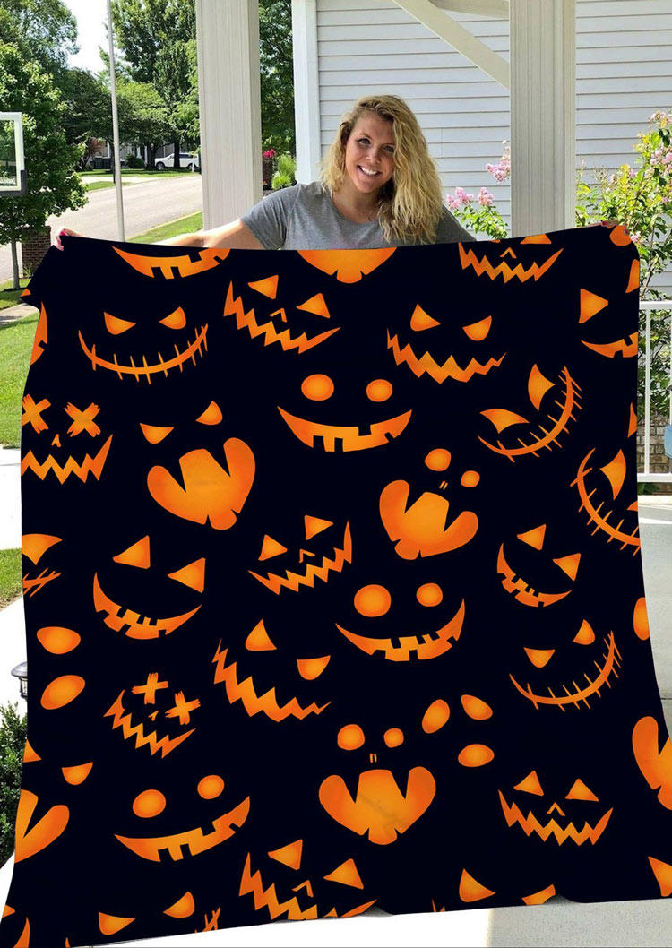 

Halloween Pumpkin Face Ghost Flannel Blanket, Black, 517951