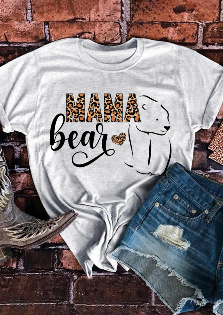 

Mama Bear Leopard Heart T-Shirt Tee - Light Grey, 518050