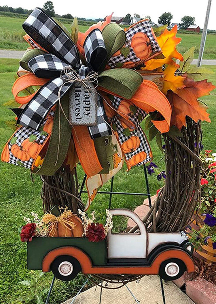 

Thanksgiving Pumpkin Truck Wreath Decor For Front Door, Multicolor, 518068