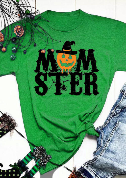 

Halloween Mom Ster Pumpkin Face T-Shirt Tee - Green, 518140