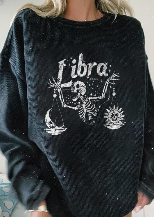 Libra Skeleton Sun Moon Sweatshirt - Black