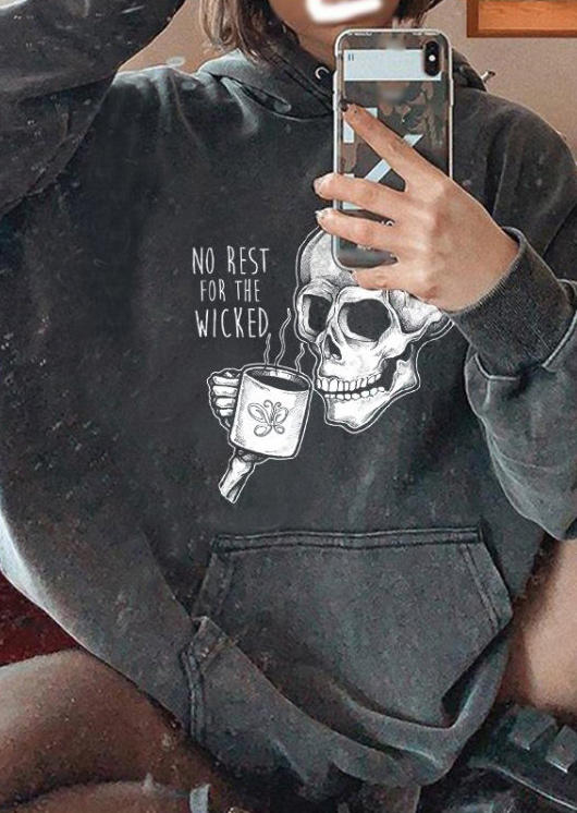 

No Rest For The Wicked Skull Hoodie - Gray, FZ005178