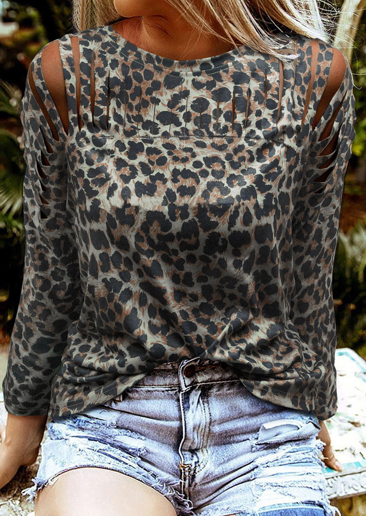 

Leopard Cut Out Hollow Out Blouse, Multicolor, 517862