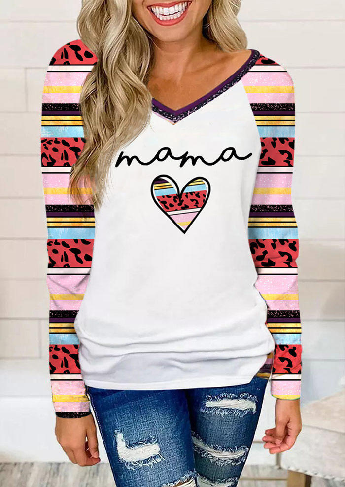 

Leopard Striped Mama Long Sleeve Blouse - White, 517897