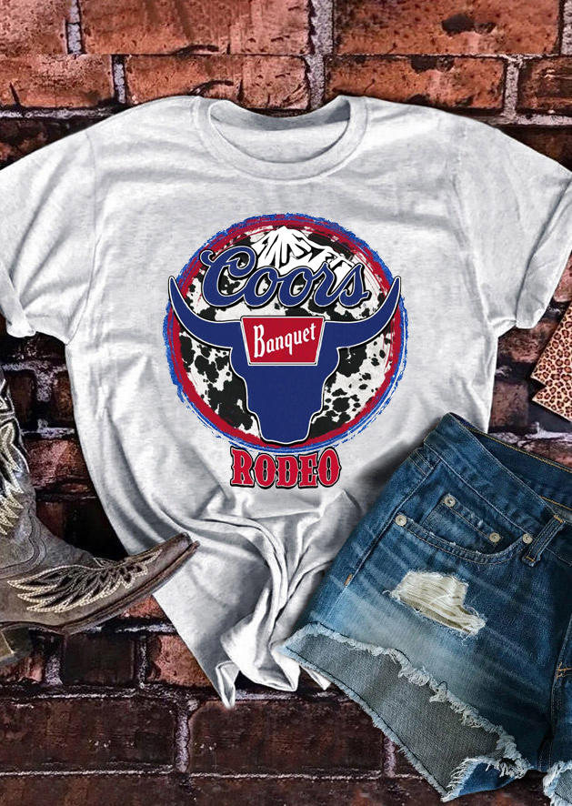 

Coors Banquet Rodeo Longhorn Bull Cow T-Shirt Tee - Light Grey, 517970