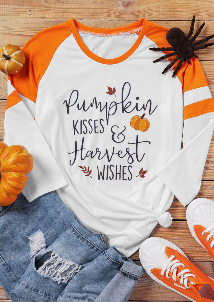 Buy Pumpkin Kisses Harvest Wishes T-Shirt Tee - White. Picture