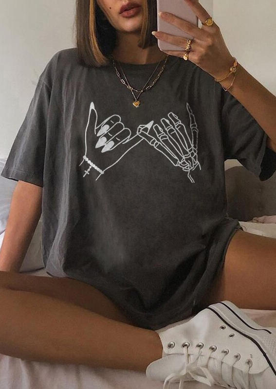 

Halloween Skeleton Hand T-Shirt Tee - Gray, 518103