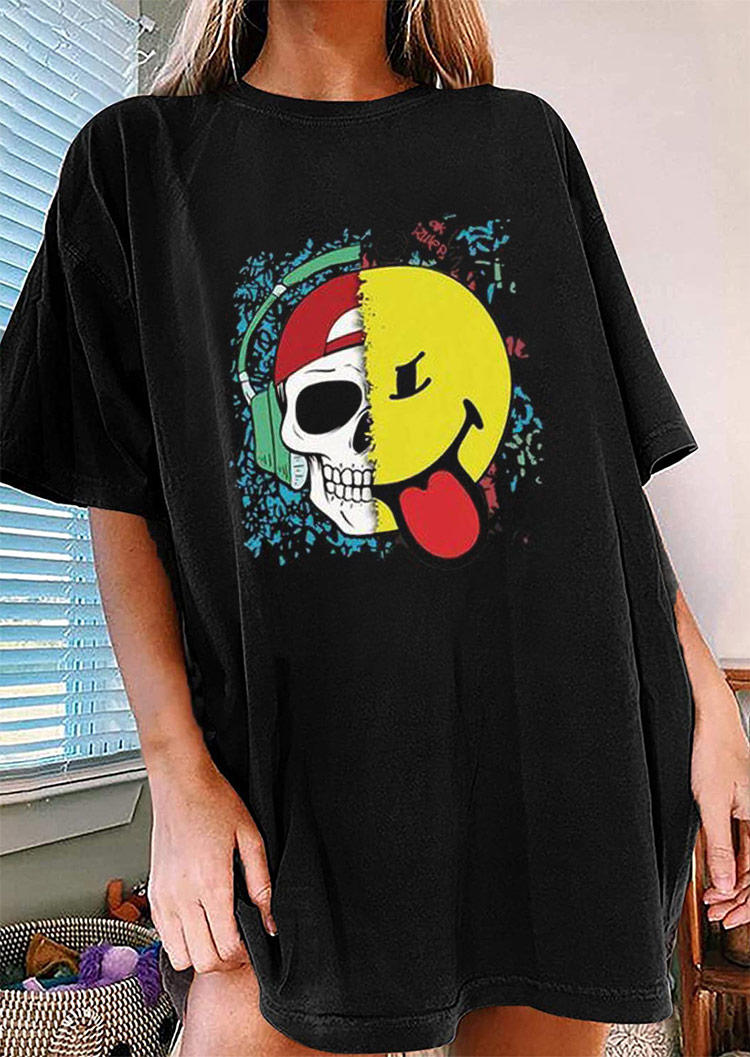 

Halloween Skeleton Smiley T-Shirt Tee - Black, 518141