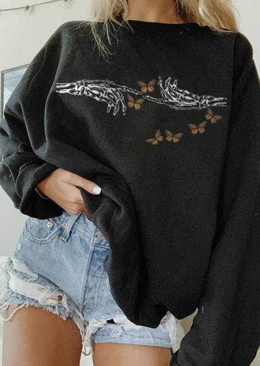 

Halloween Skeleton Hand Butterfly Sweatshirt - Black, FZ005219