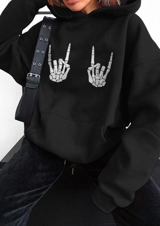 

Halloween Skeleton Hand Gesture Hoodie - Black, FZ005245