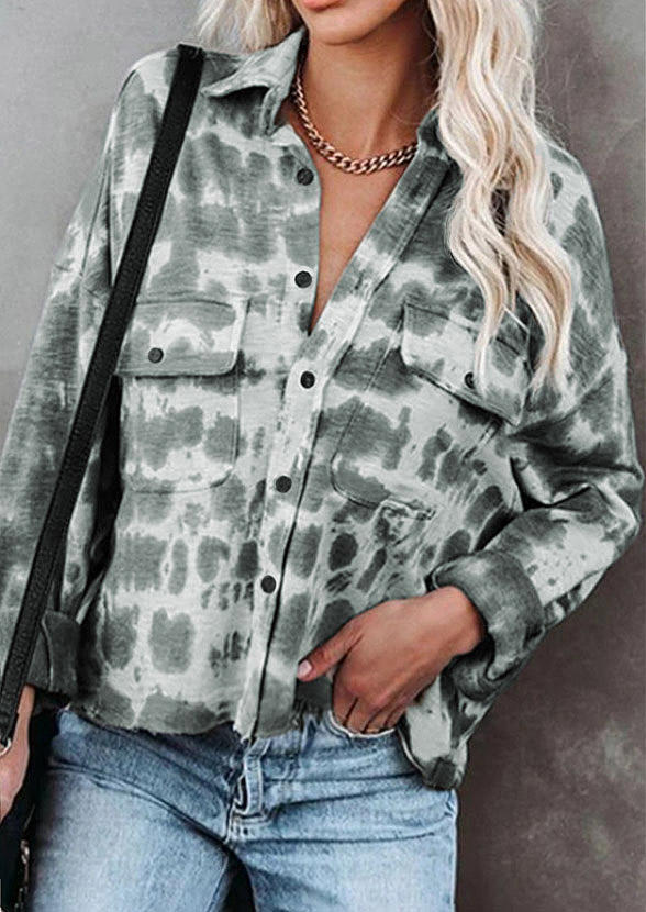 

Tie Dye Pocket Button Turn-down Collar Shirt - Gray, 517711