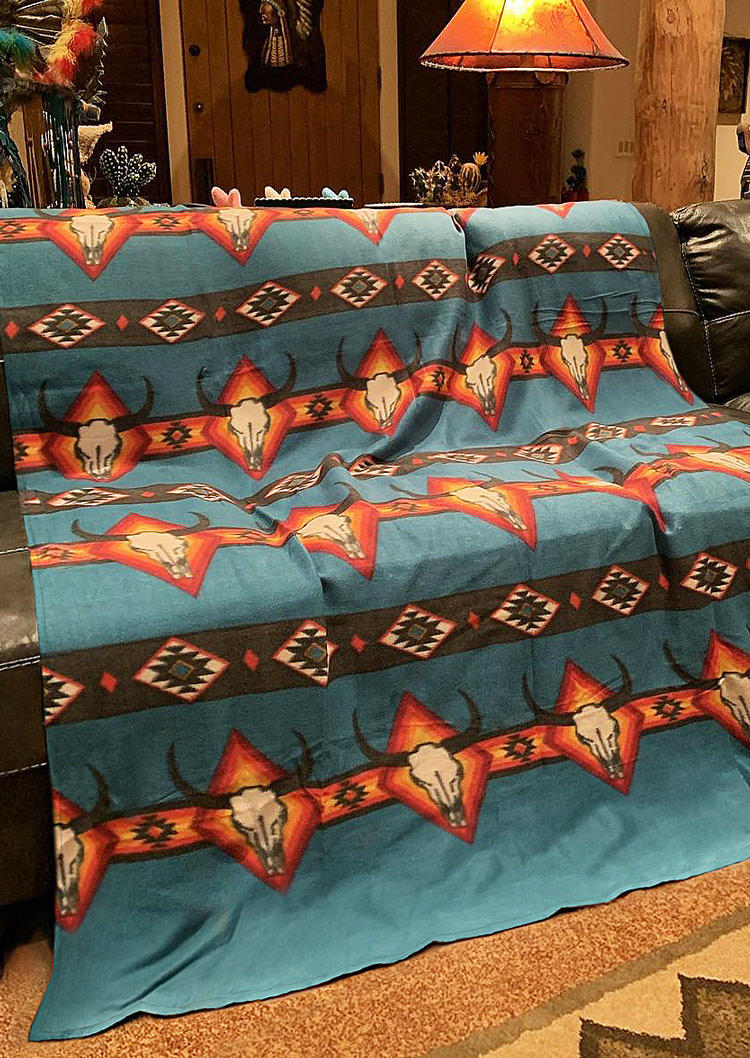 

Western Steer Skull Aztec Geometric Blanket, Multicolor, 518035