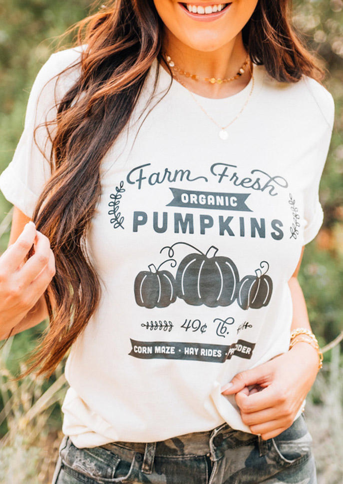

Farm Fresh Pumpkins O-Neck T-Shirt Tee - White, 518204