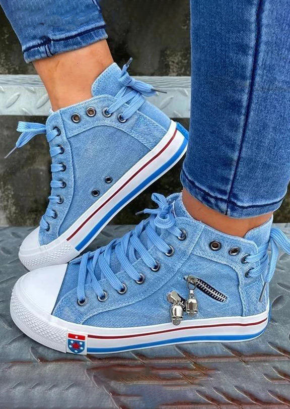 

Halloween Skull Zipper Lace Up Flat Sneakers - Blue, 517945