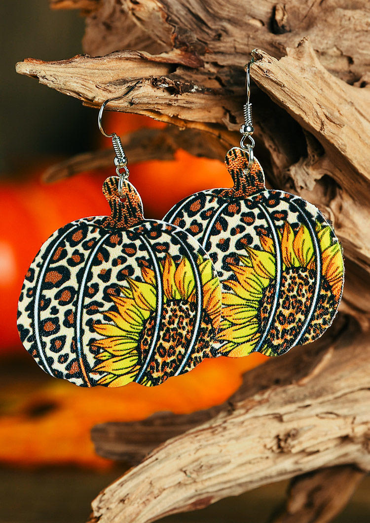 

Thanksgiving Pumpkin Leopard Sunflower Earrings, 517979