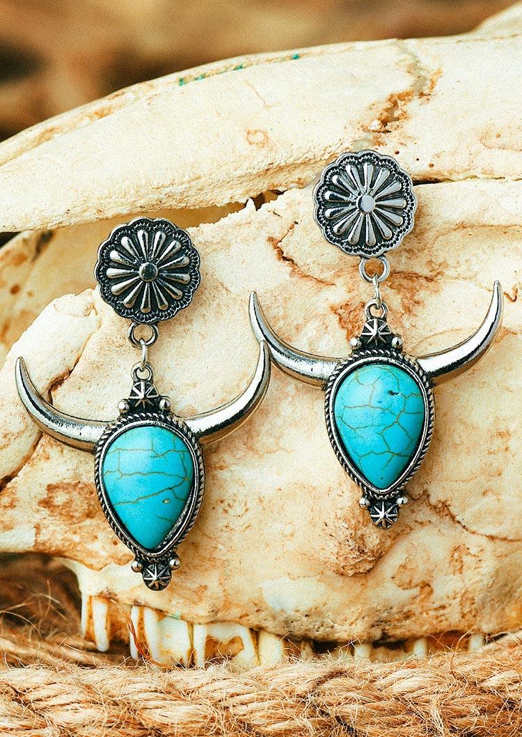 

Turquoise Steer Skull Sunflower Earrings, Cyan, 518048