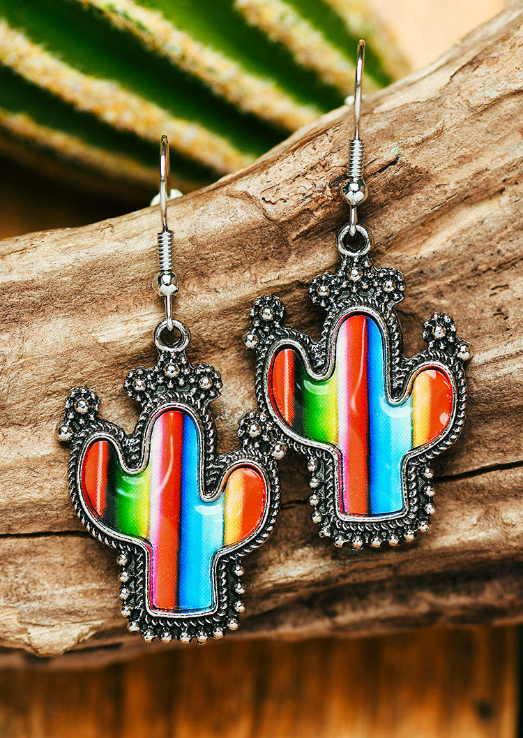 

Cactus Striped Color Block Western Earrings, Multicolor, 518059